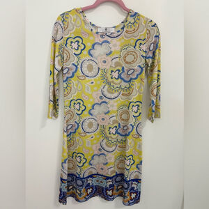 Jean Pierre Klifa Floral Shift Dress Sz XS Yellow Blue EUC